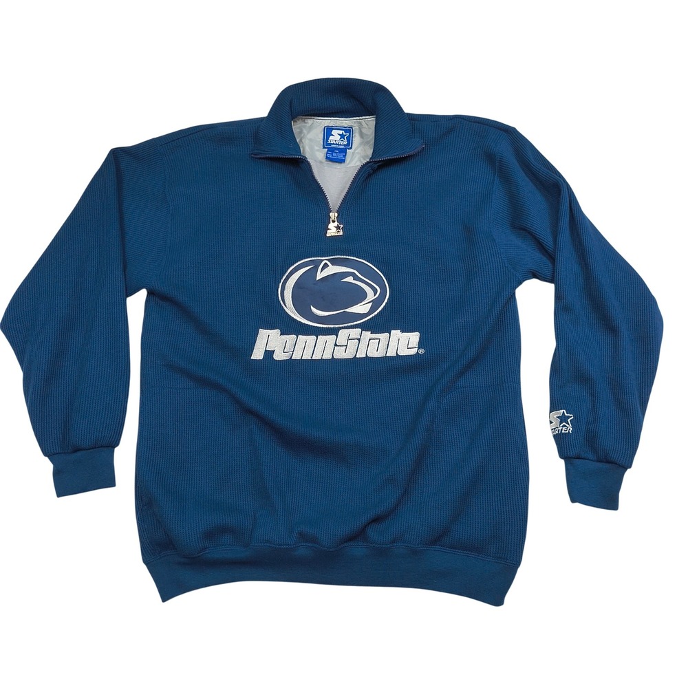 Vintage Starter Penn State Nittany Lions 1/4 Zip Pullover XL Blue Waffle Knit